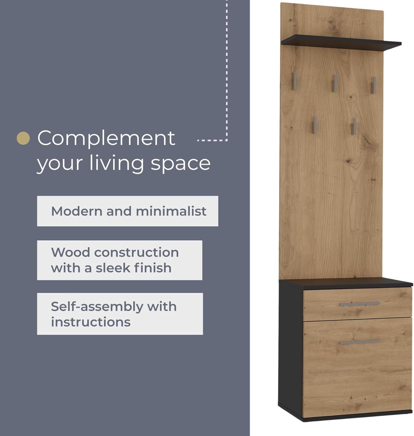 Modern Double Wardrobe with Drawers, Hooks & Shoe Storage 180x50x35cm