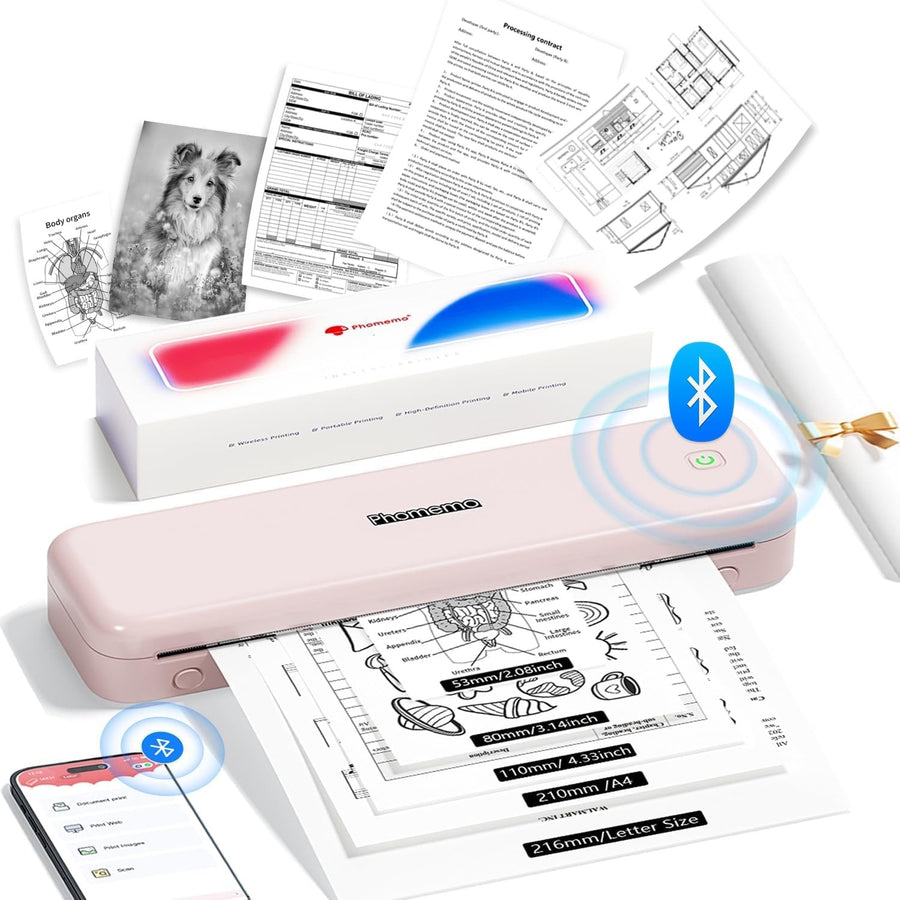 Portable A4 Thermal Printer Bluetooth Inkless Android iOS