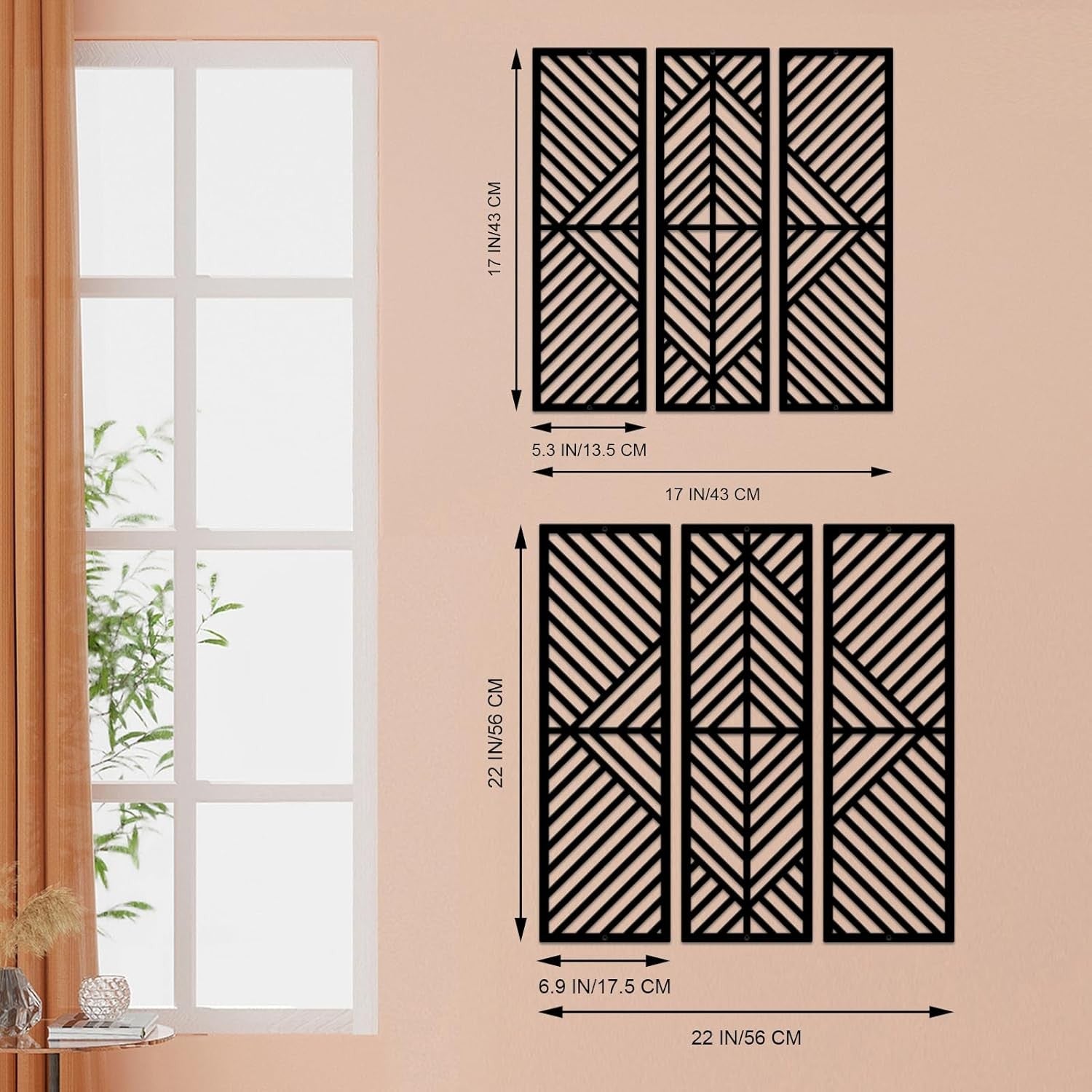 3-Piece Black Metal Wall Art Geometric Minimalist Modern Decor