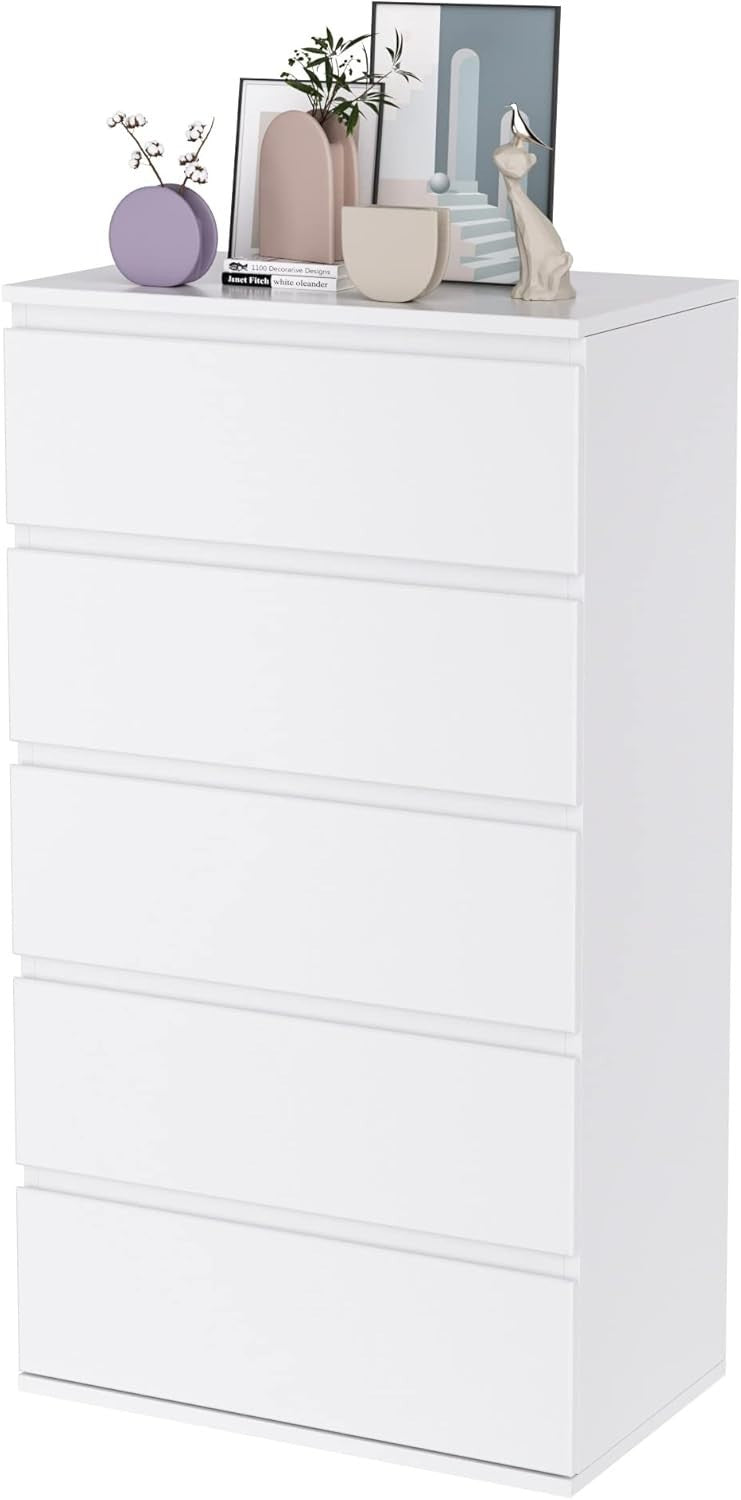 White 5-Drawer Chest Storage Cabinet | Bedroom, Bathroom, Living Room