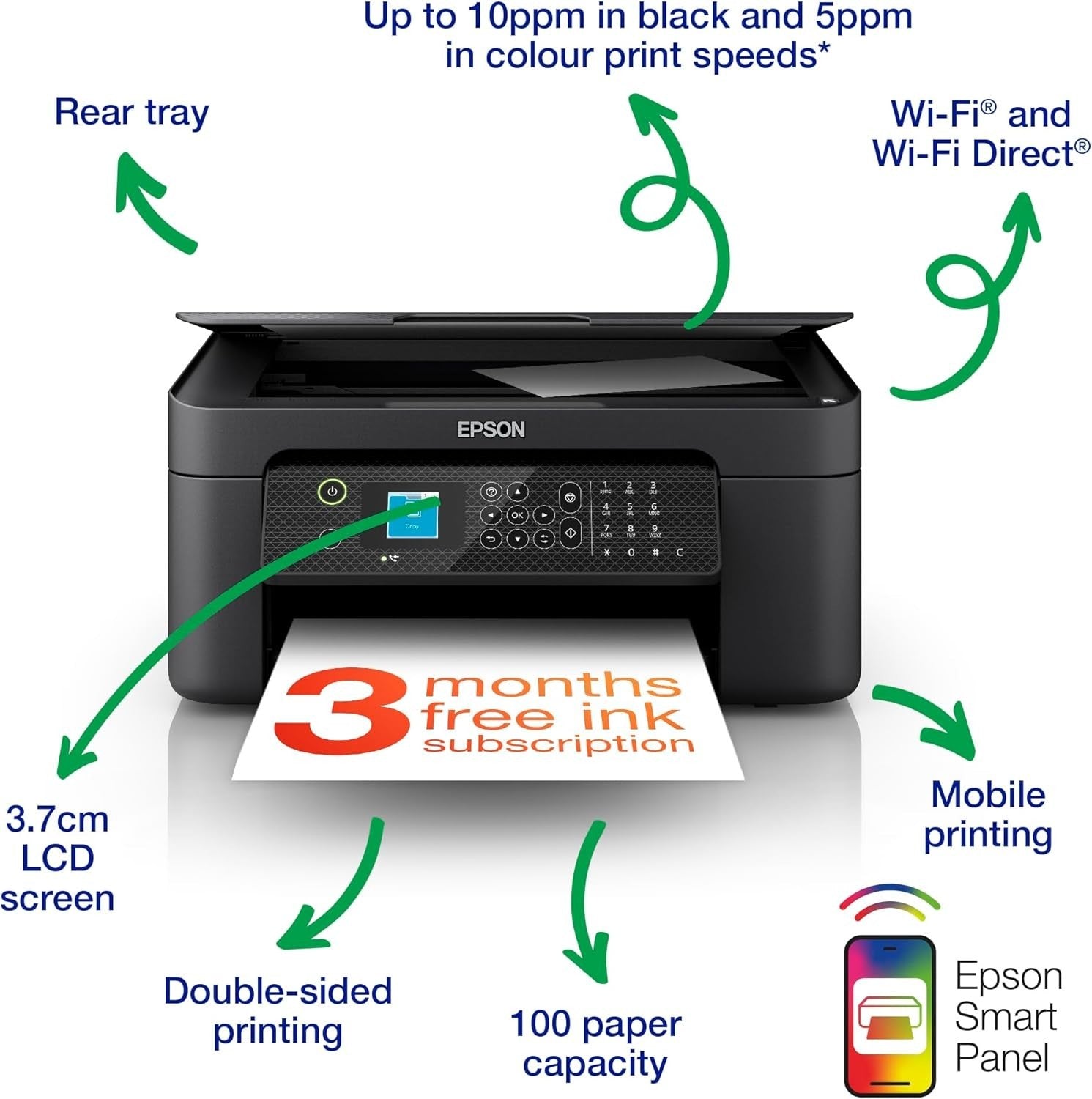 Compact Black A4 Wireless Multifunction Printer with Auto-Duplex, Wi-Fi