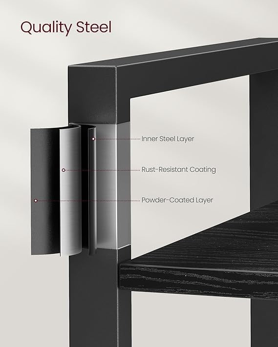 6-Tier Industrial Bookshelf Tall Ebony Black Metal Wood Storage Unit