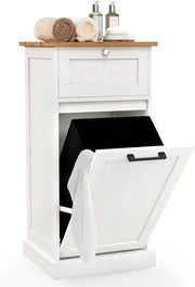 White Tilt-Out Laundry Hamper Cabinet with Drawer 30L Basket Bathroom Unit