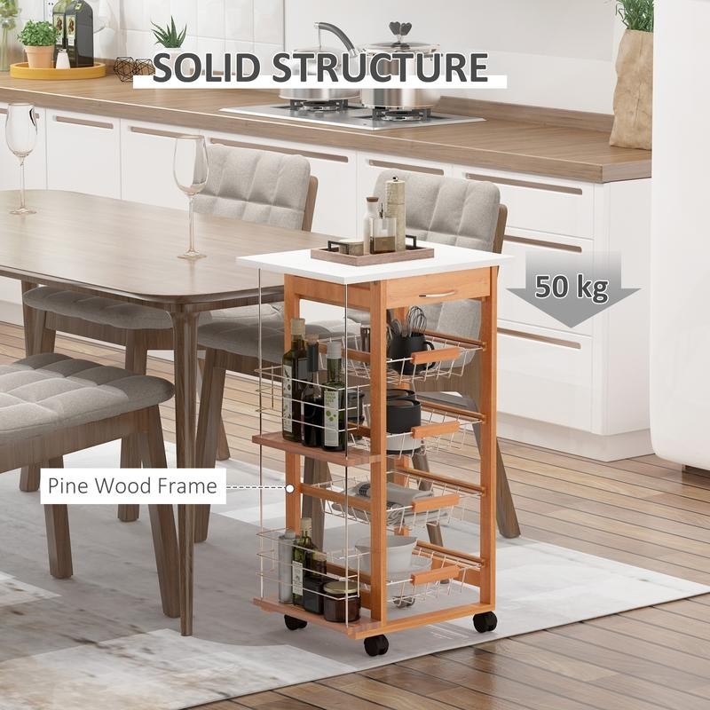 Mobile Kitchen Cart with Wheels Storage Drawer Baskets Utility Rack