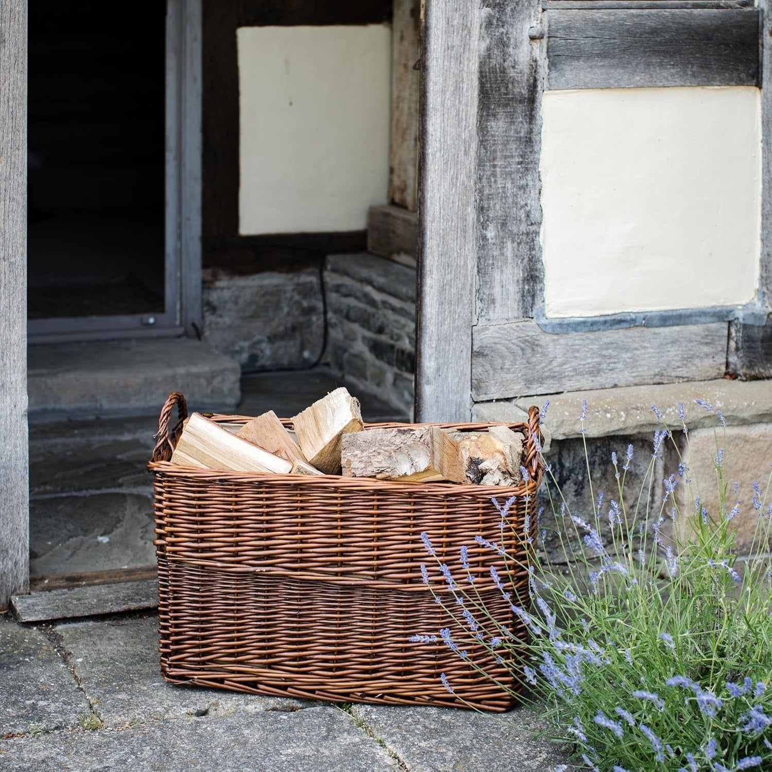Medium Sturdy Wicker Storage Basket with Lining & Handles 62x40x37cm