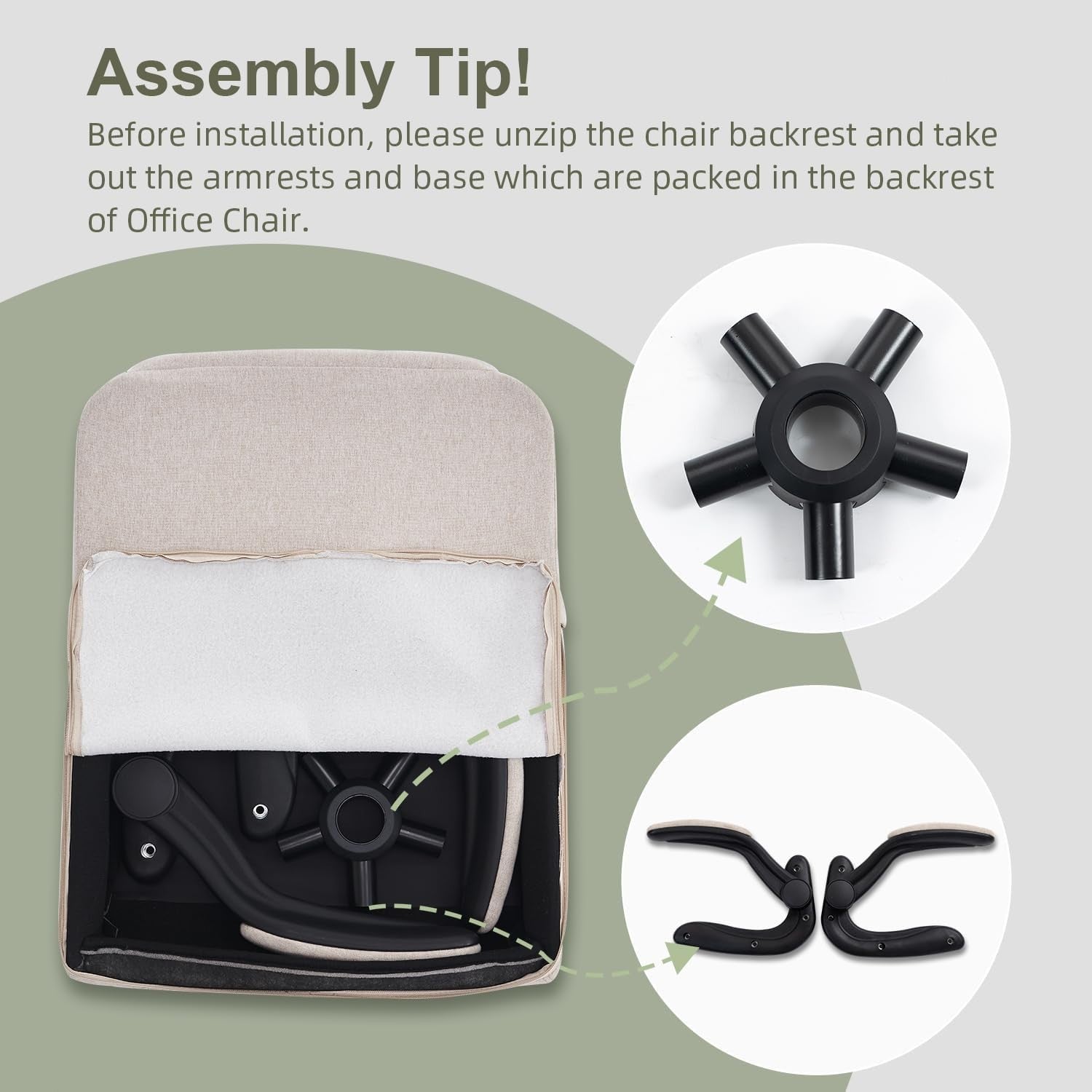 Ergonomic Office Chair Large Open Back Swivel Fabric Seat Adjustable Cream