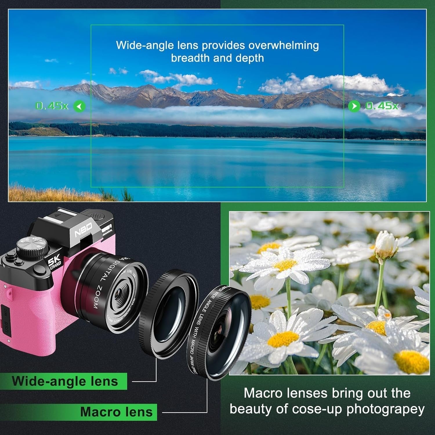 5K 64MP WiFi Vlogging Camera Flip Screen Autofocus 64GB Macro Lens