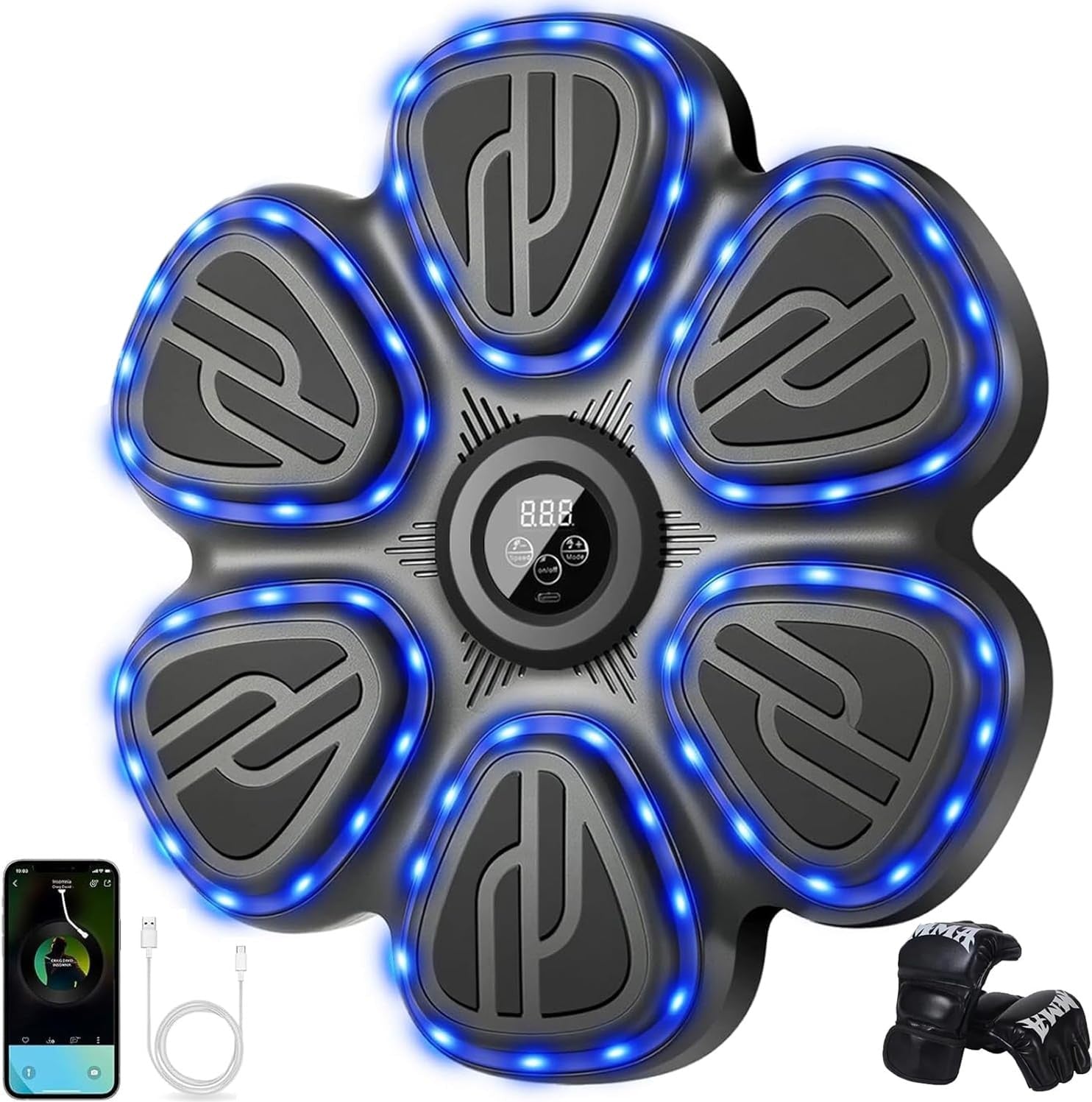 Music Boxing Machine LED Punch Trainer Bluetooth Wall Mounted Gloves