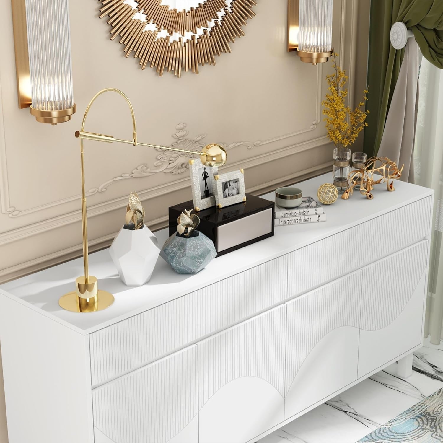 White Sideboard Buffet Storage Cabinet 4 Doors 2 Drawers Modern 160cm