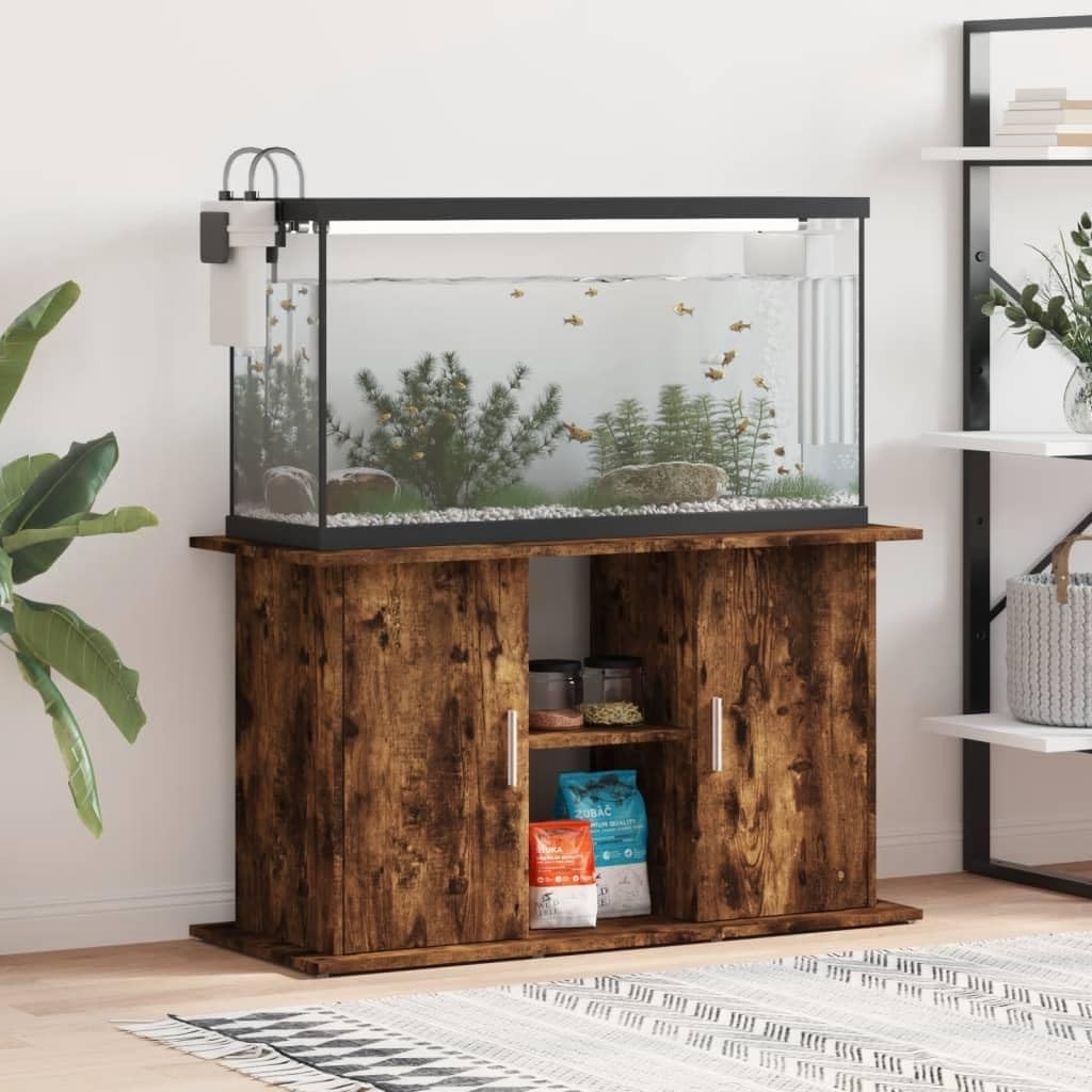 Smoked Oak Fish Tank Stand with Storage Cabinet – Rustic & Durable 81cm