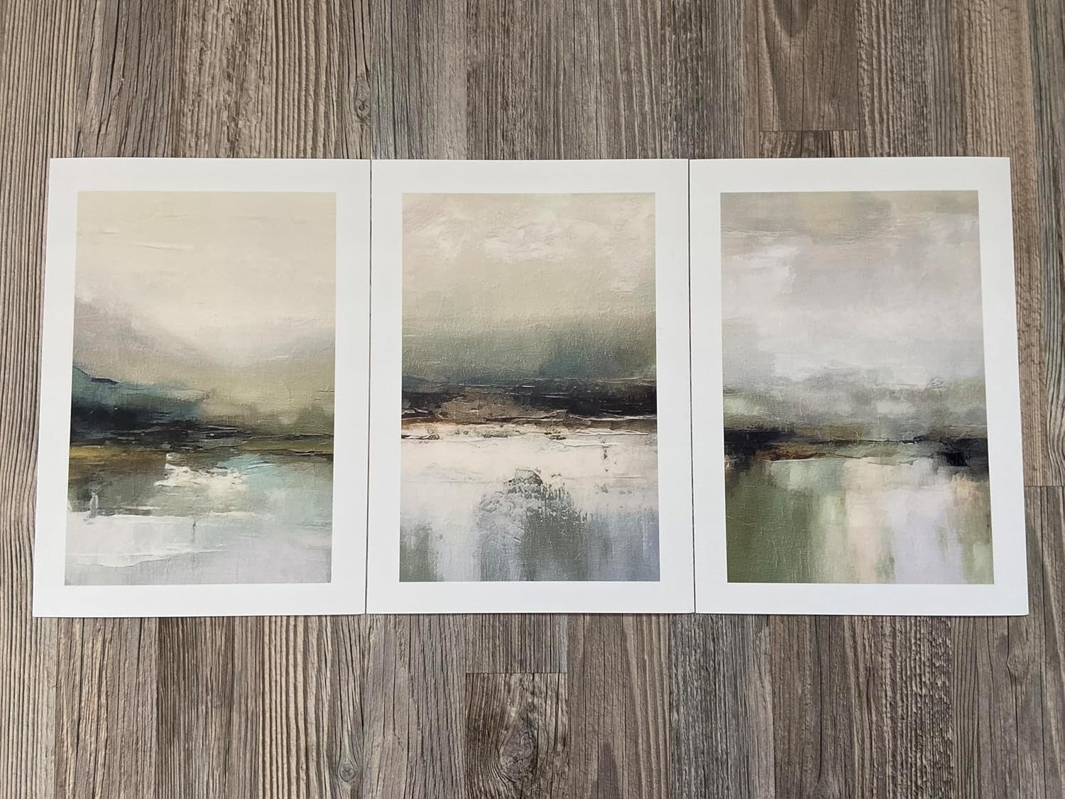 Muted Abstract Landscape Posters Set of 3 A3 Green Grey Wall Art