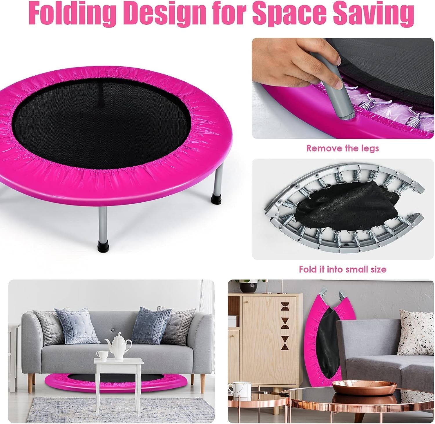 38in Foldable Fitness Rebounder Trampoline PVC Cover Indoor Outdoor