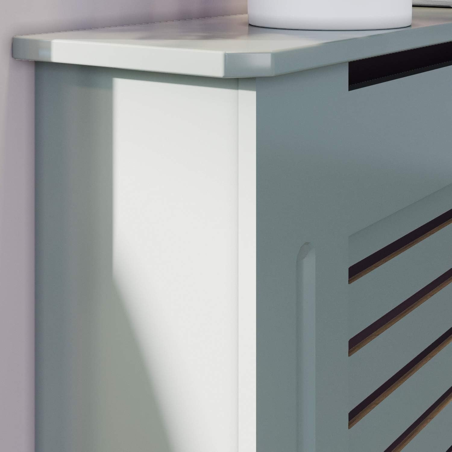 Grey Radiator Cover Cabinet Medium | MDF Horizontal Slat Shelf