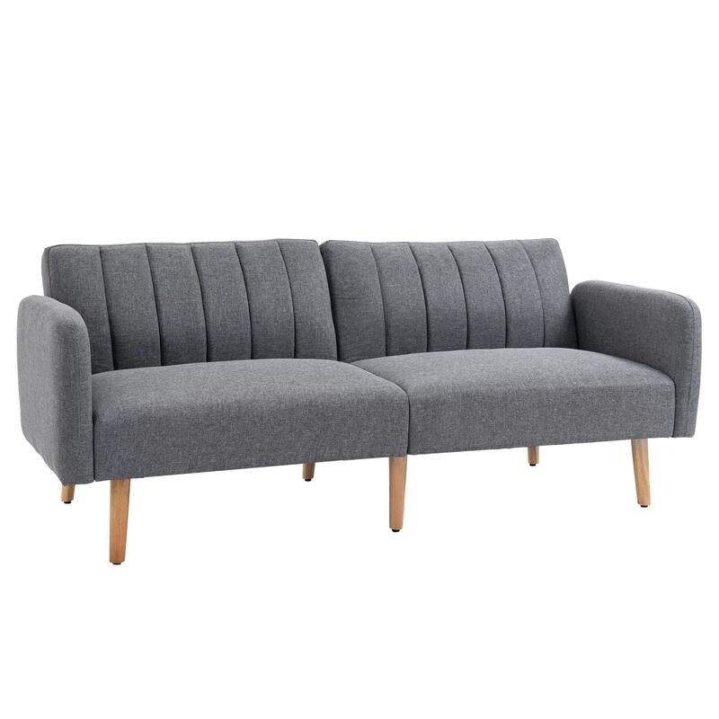 2 Seater Sofa Bed Grey Click Clack Couch w/ Split Backrest Guest Sleeper