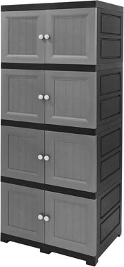 4 Tier Large Plastic Storage Cabinet Cupboard with Foldable Doors White