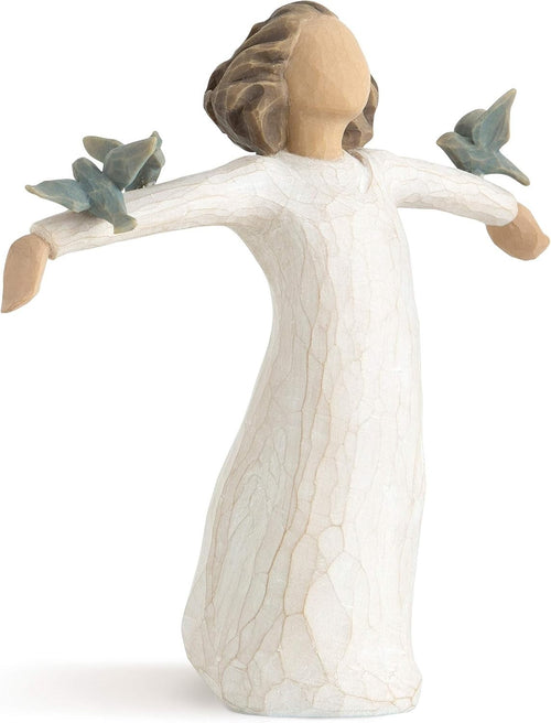 Happiness Figurine with Bluebirds • Hand-Carved Standing Ornament