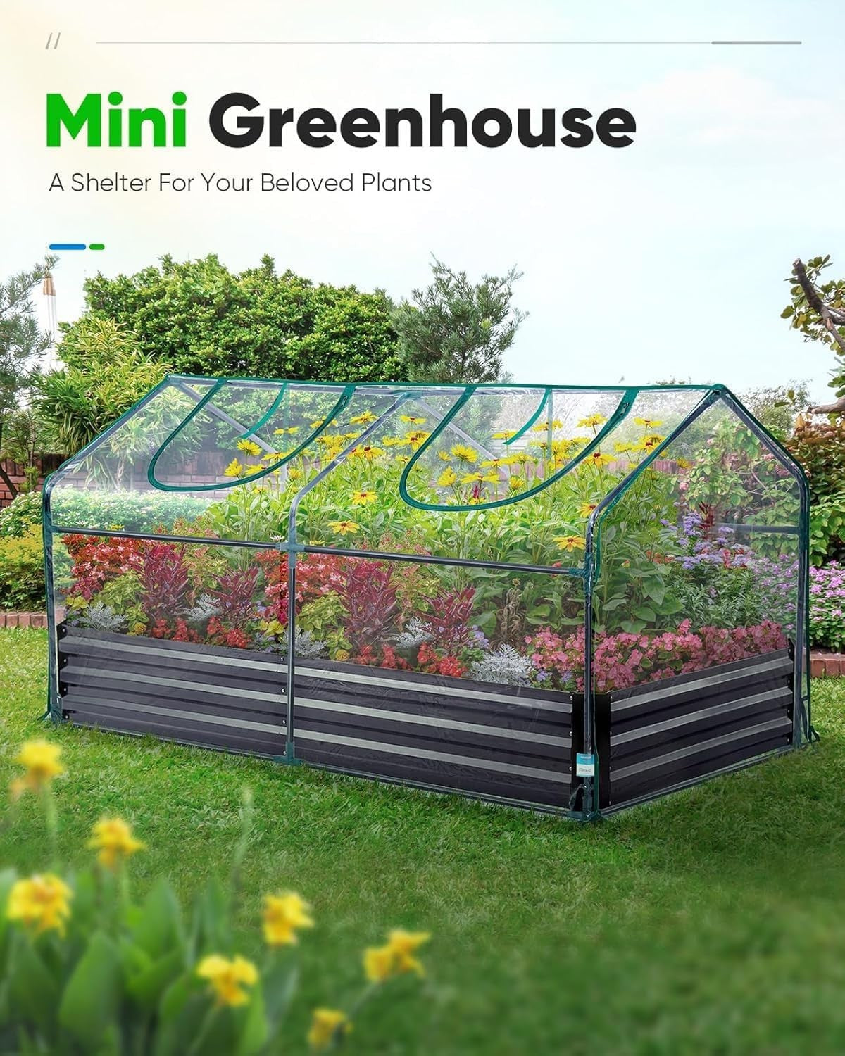 Mini Greenhouse 180x91x91cm Clear PVC Cover Steel Frame Portable Garden