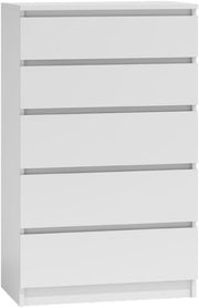 5 Drawer Tall White Chest Storage Cabinet Bedroom Organizer with Matte Finish