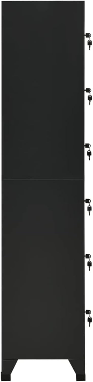 6 Door Black Metal Locker Cabinet Lockable Steel Storage Cupboard Office Gym
