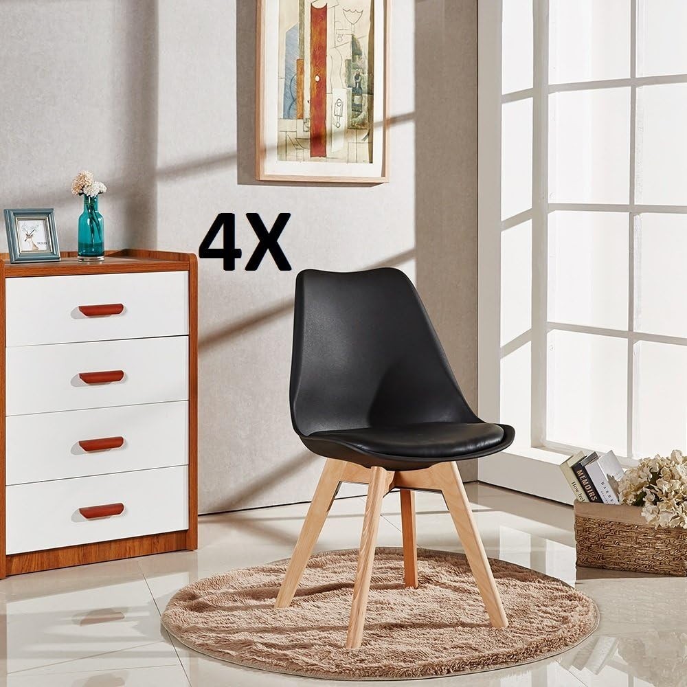 White Dining Table Set for 4 w/ Black PU Chairs – Small Space Ready