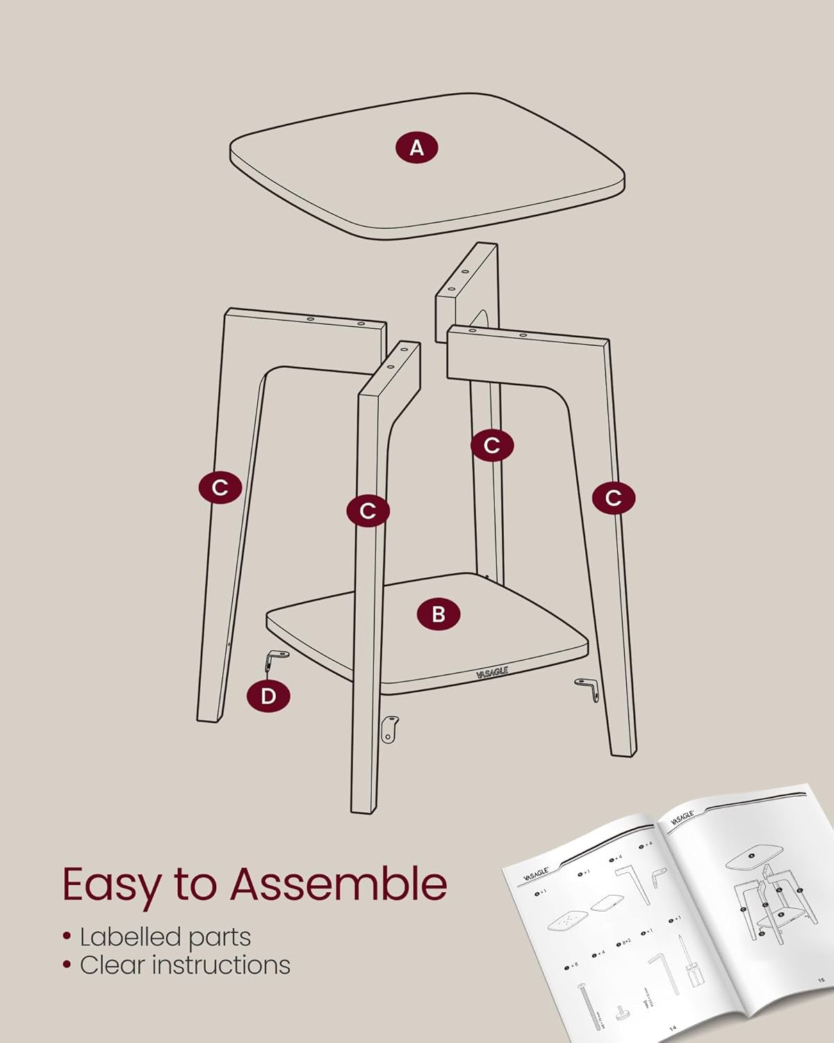 White Small Side Table with Lower Shelf, Modern Bedside Table for Small Spaces