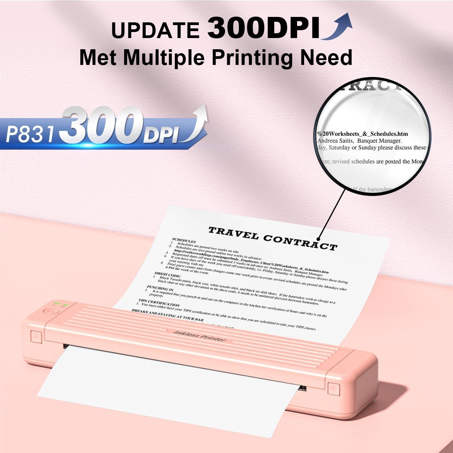P831 Portable Bluetooth Thermal Transfer Printer – 300 DPI Mobile Phone