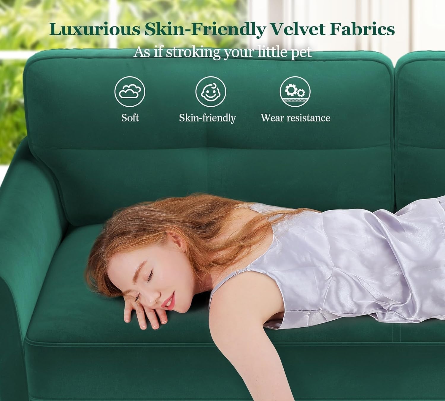 Velvet 3 Seater Sofa Bed 175cm Comfy Deep Seat Small Lounge Couch Green
