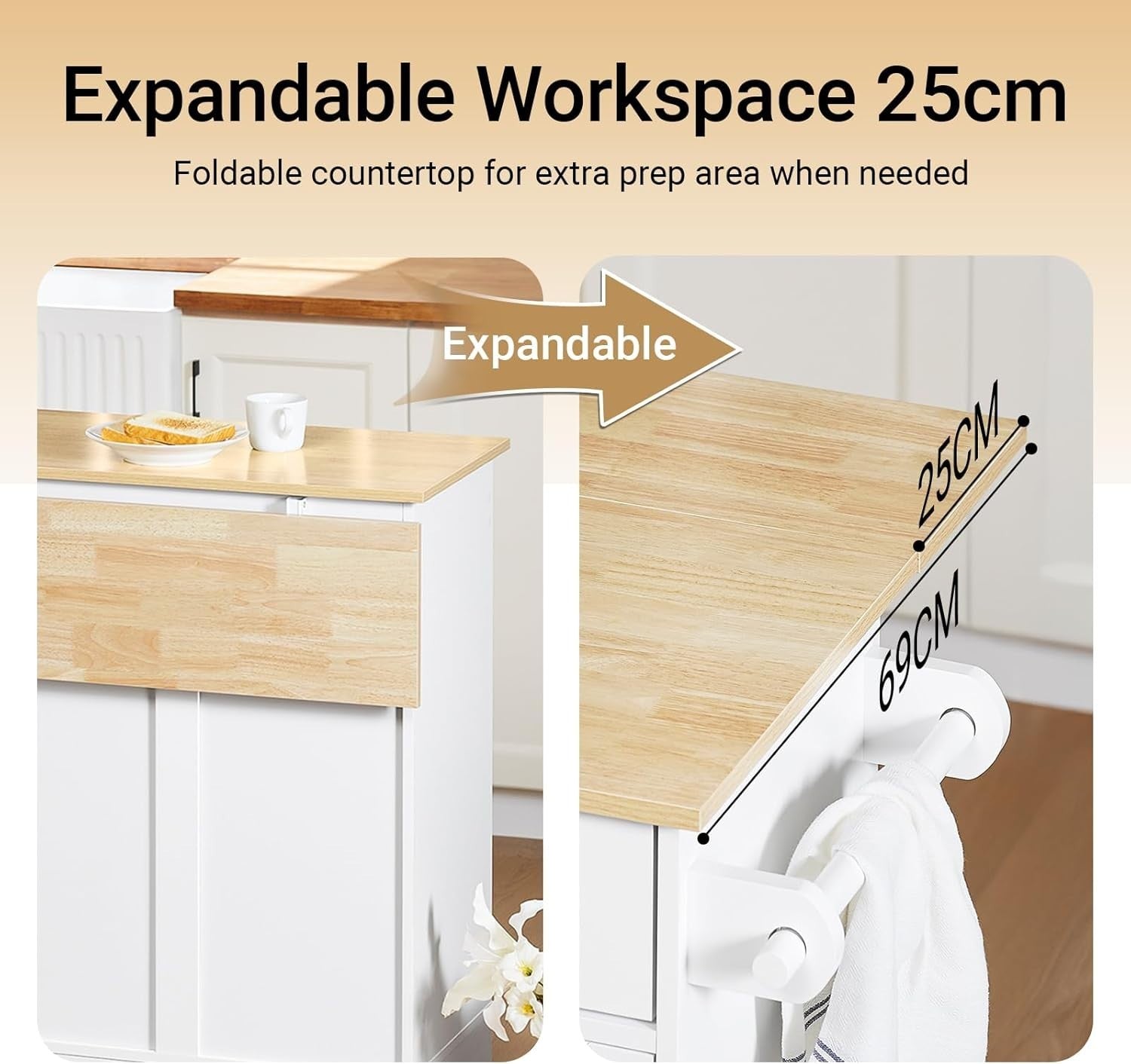 Rolling Kitchen Island Cart w Extendable Worktop Drawers Shelves