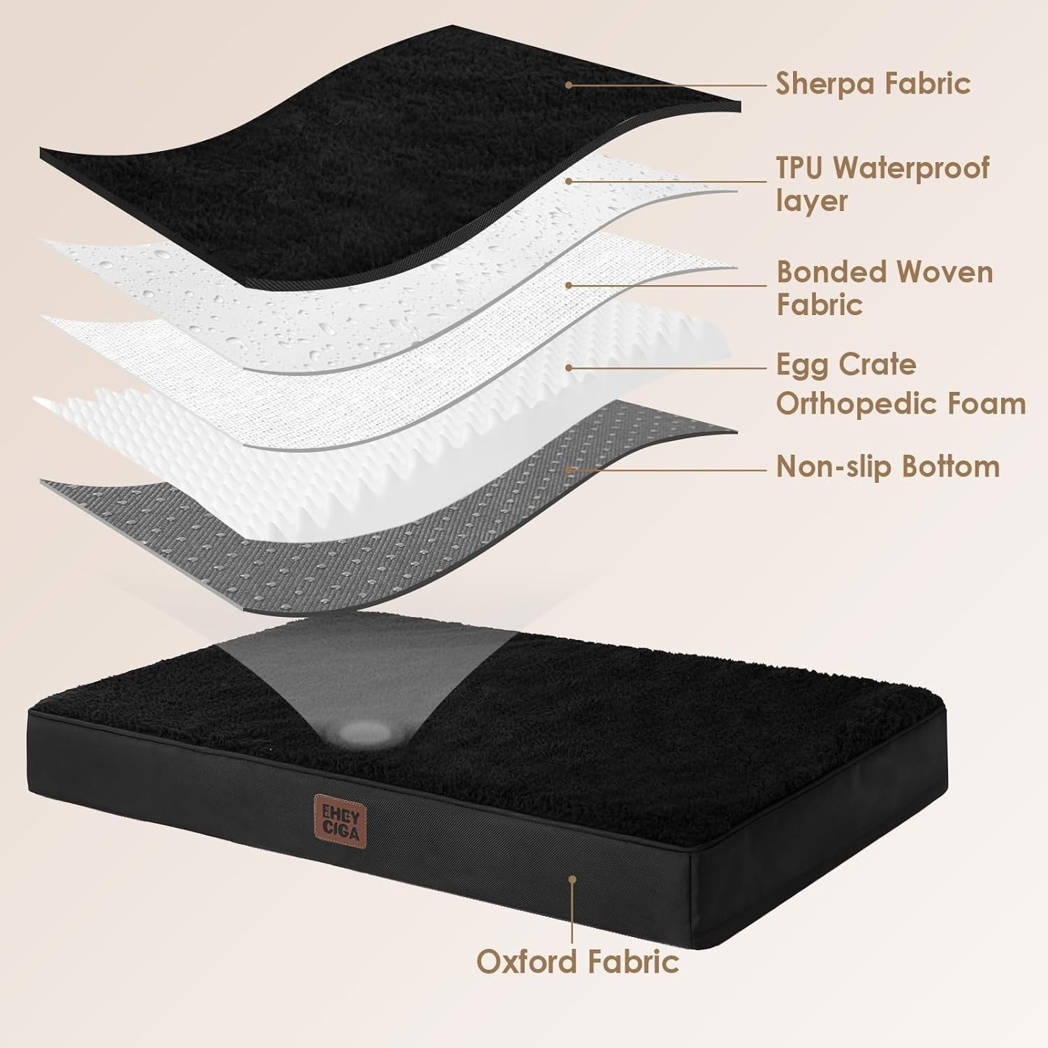 Orthopedic XXL Dog Bed 119x73x9cm Washable Cover Non Slip Black