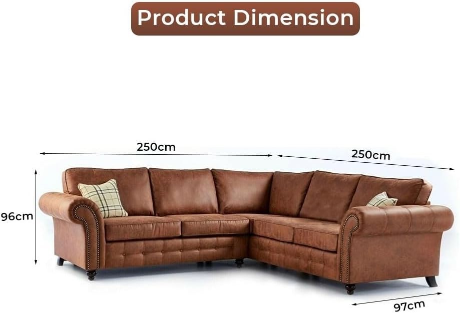 Luxury Brown L-Shaped Corner Sofa 5 Seater Faux Leather High Back Suite