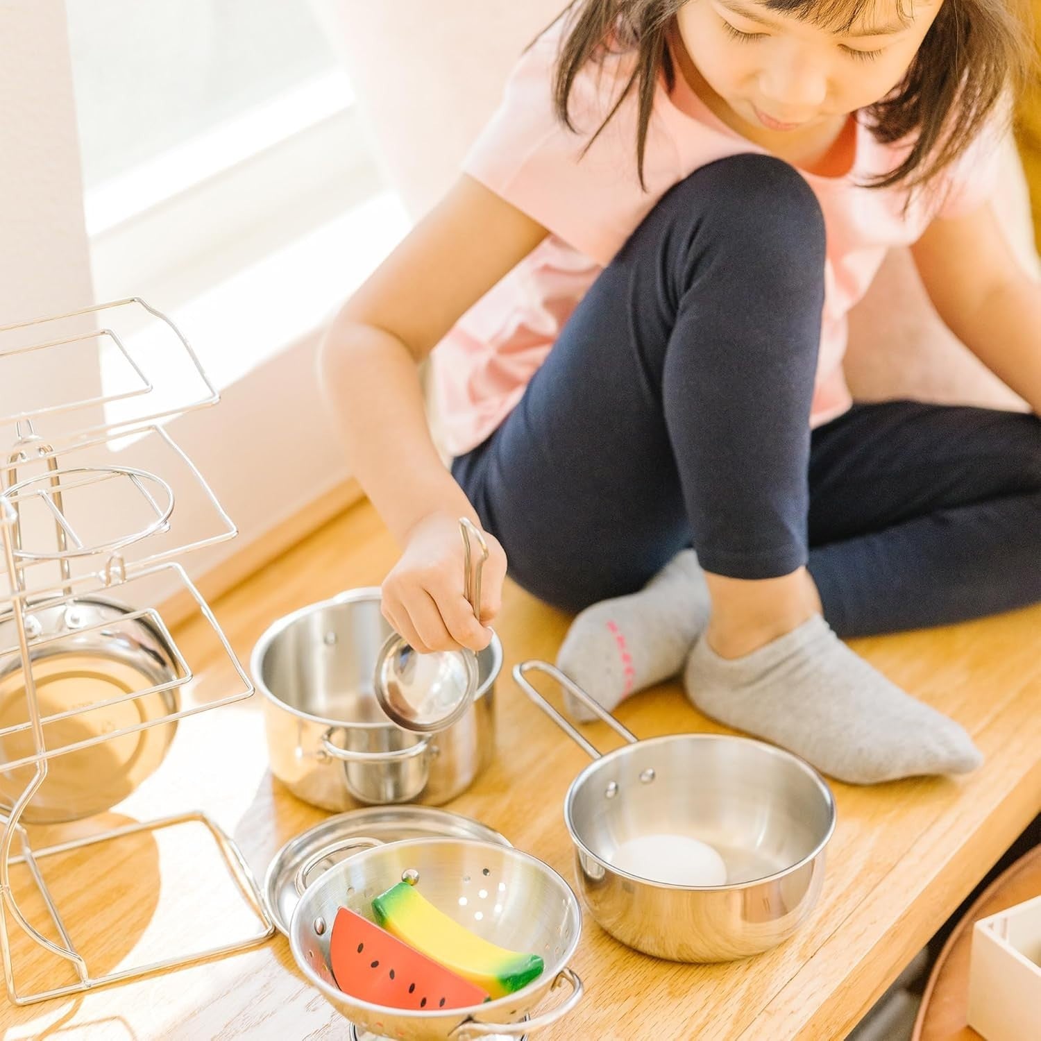 Kids Stainless Steel Pots Pans Play Kitchen Accessories Cooking Set