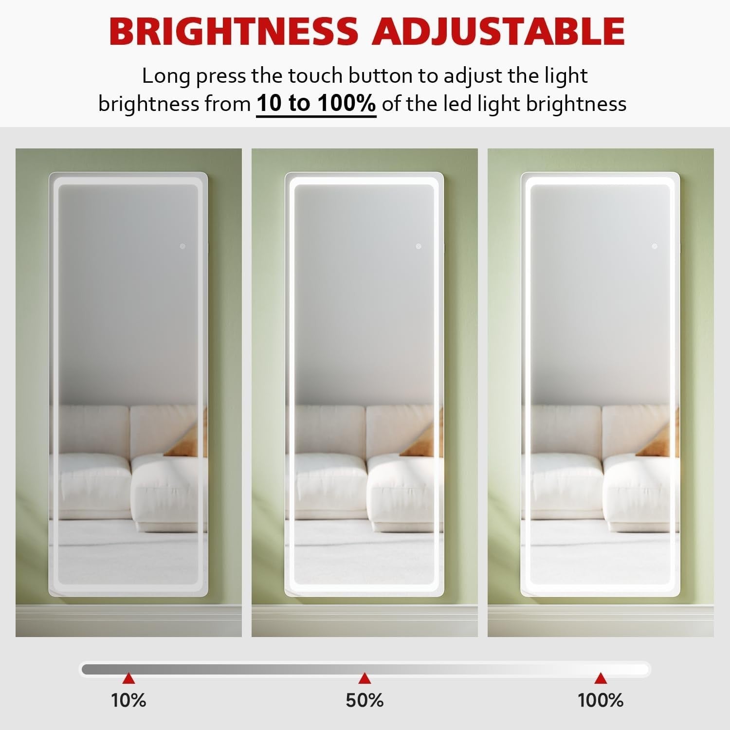 Full Length Mirror with LED Lights 160x60cm – Dimmable & Wall/Floor Mount