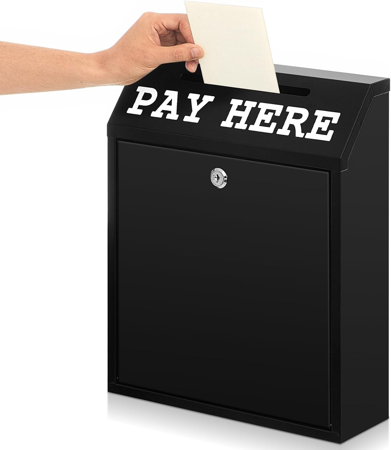 Lockable Cash Drop Box Wall Mount Donation Collection Safe Pay Here