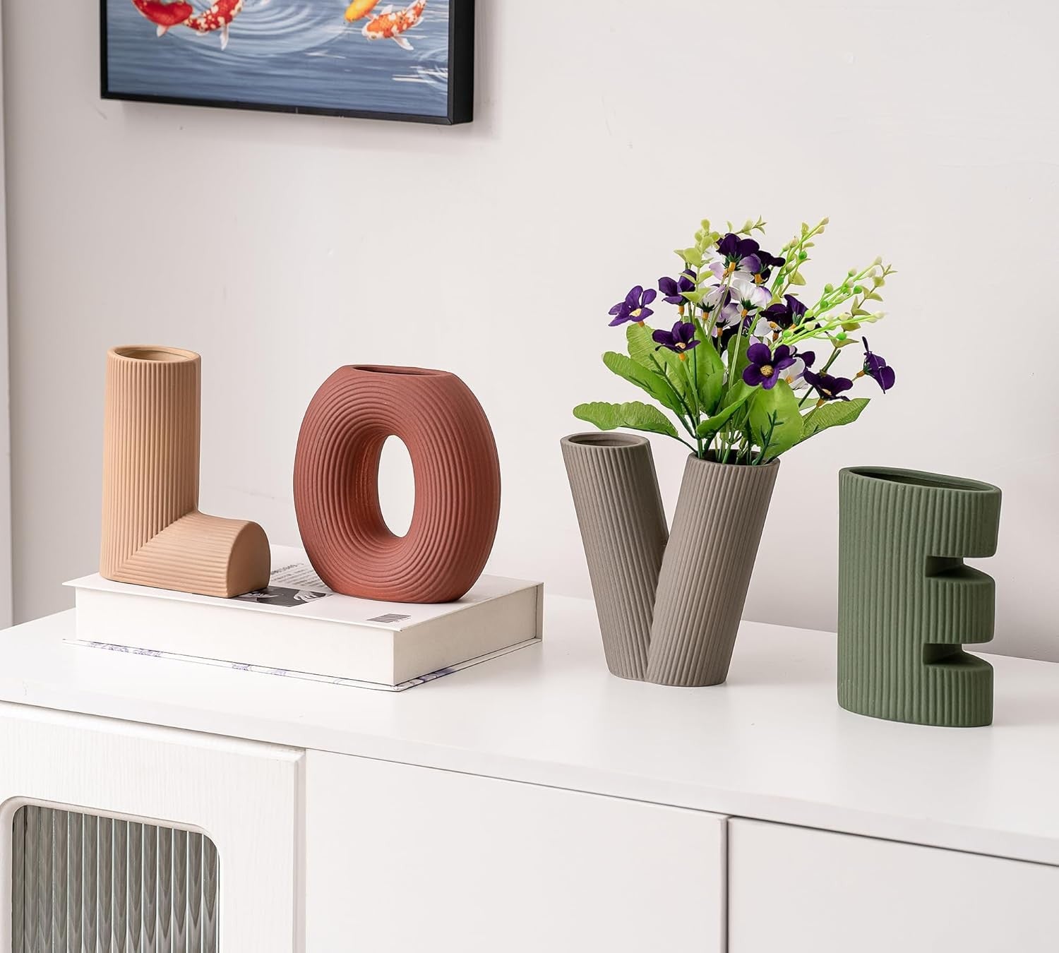 Ceramic Vase of 4 Modern Nordic Boho Home Decor Sculptural Ornaments