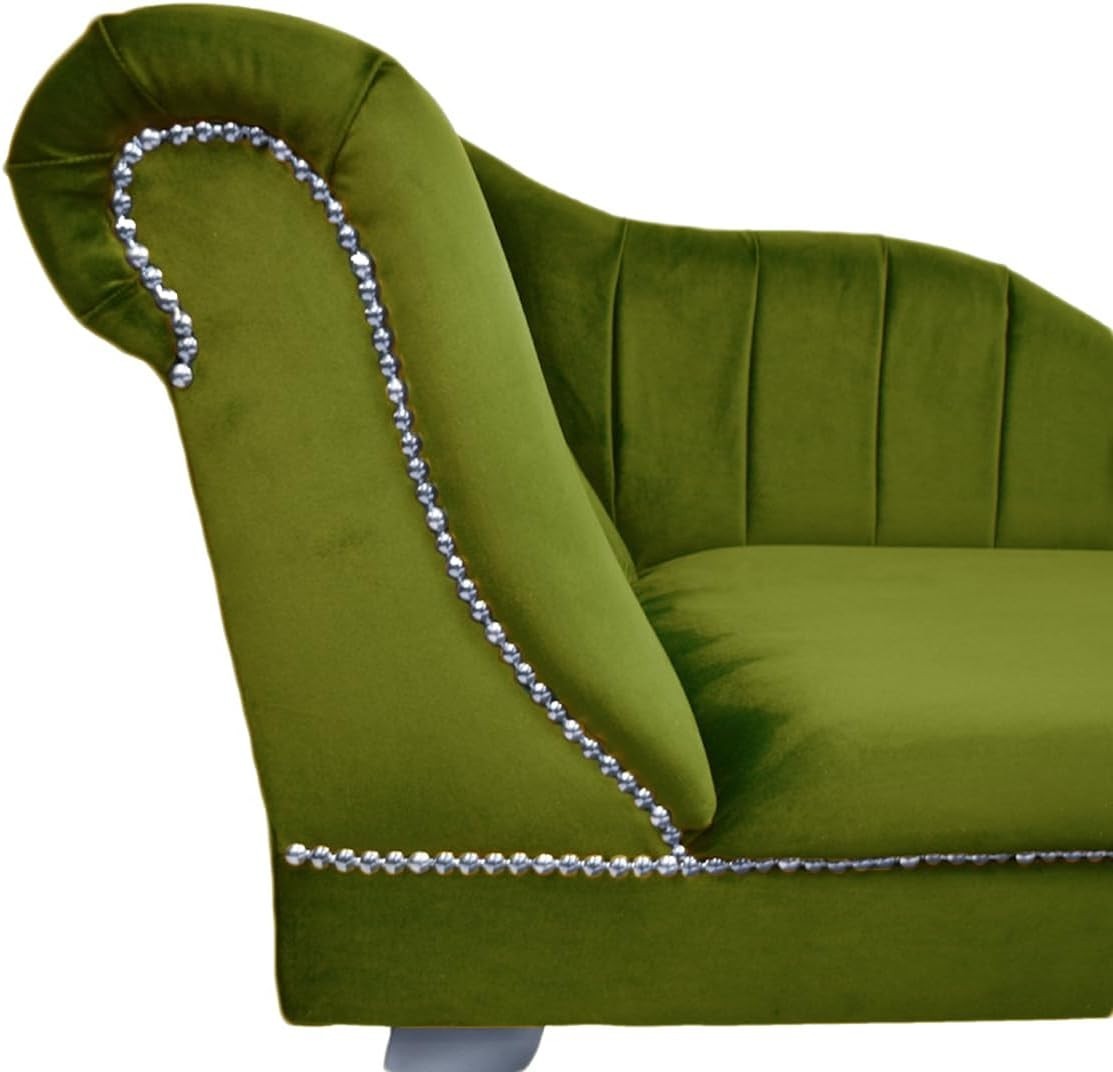Velvet Chaise Lounge Left Hand Tufted Accent Sofa Chair Olive 133cm