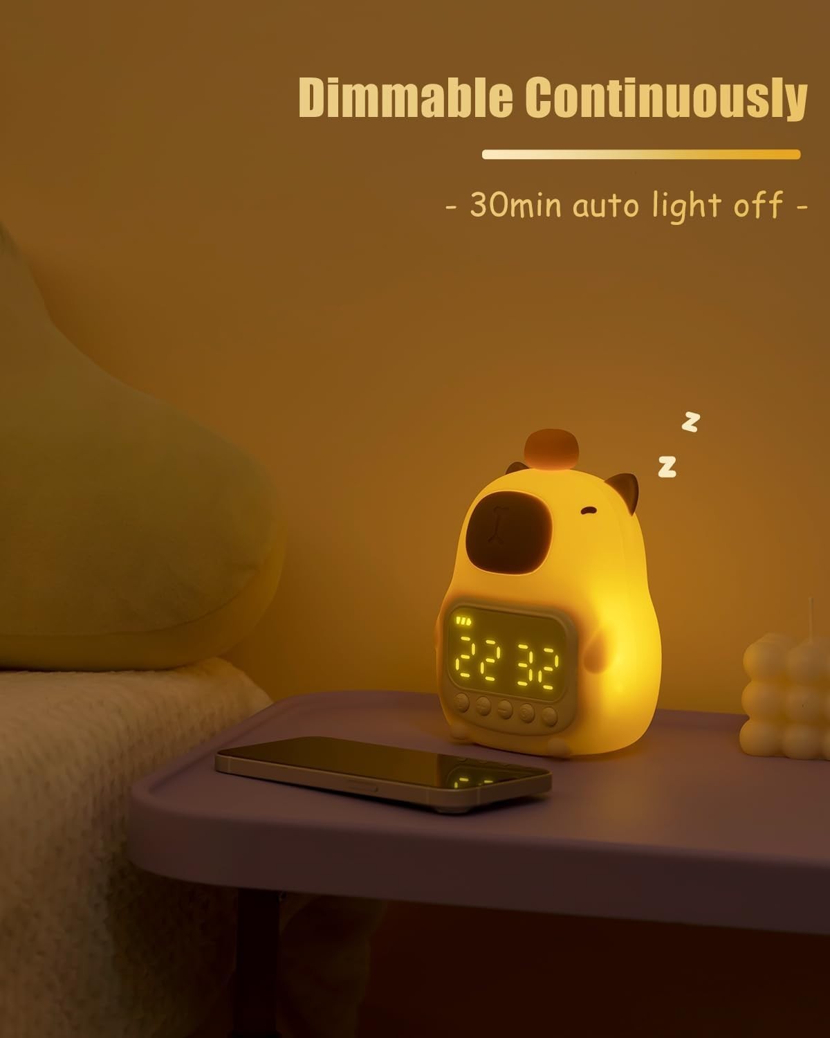 Cute Capybara Night Light Alarm Clock | Rechargeable Table Lamp for Kids & Teens