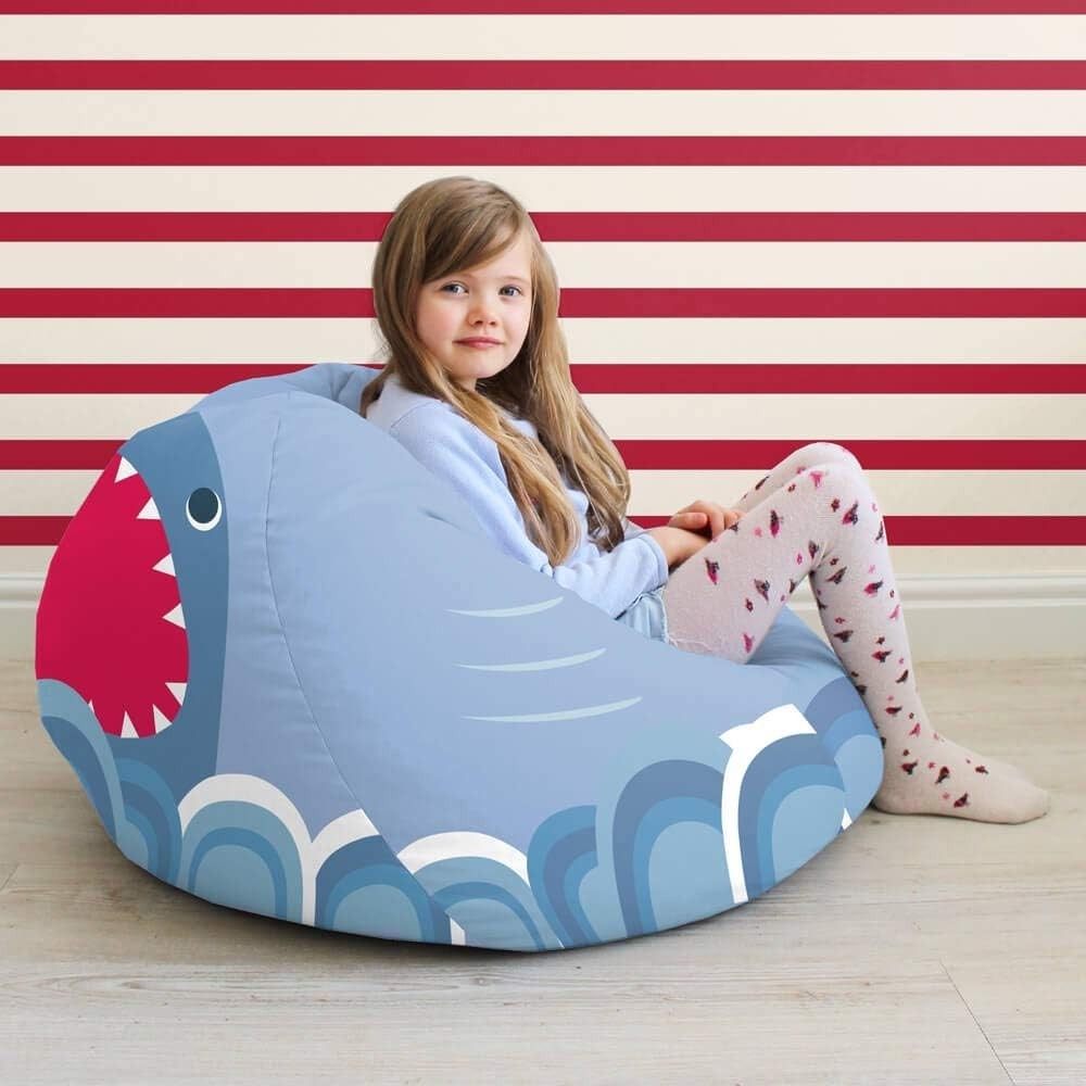 Kids Shark Bean Bag Chair Pre-Filled Washable Seat for Bedroom Playroom