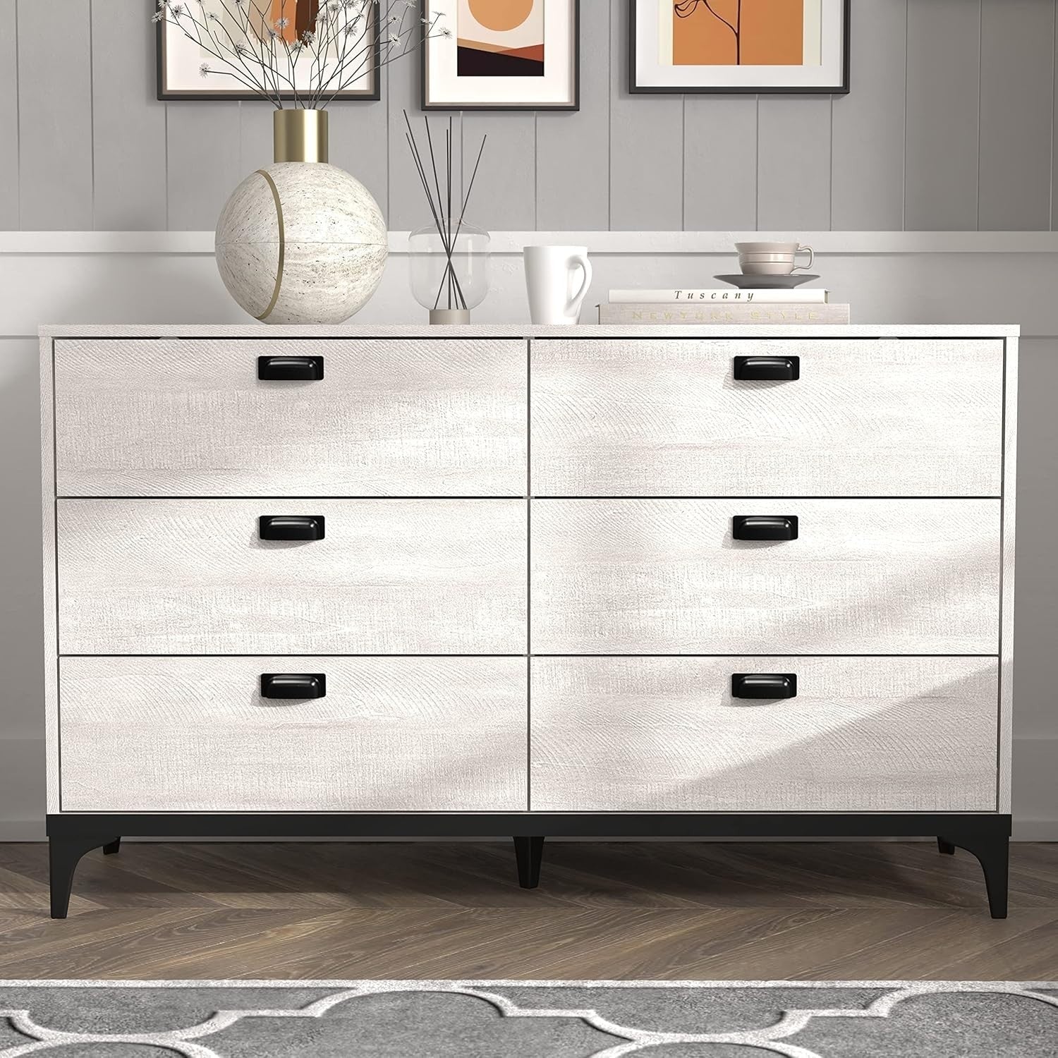 Modern 6 Drawer Chest Grey Oak Storage Cabinet Bedroom Organizer
