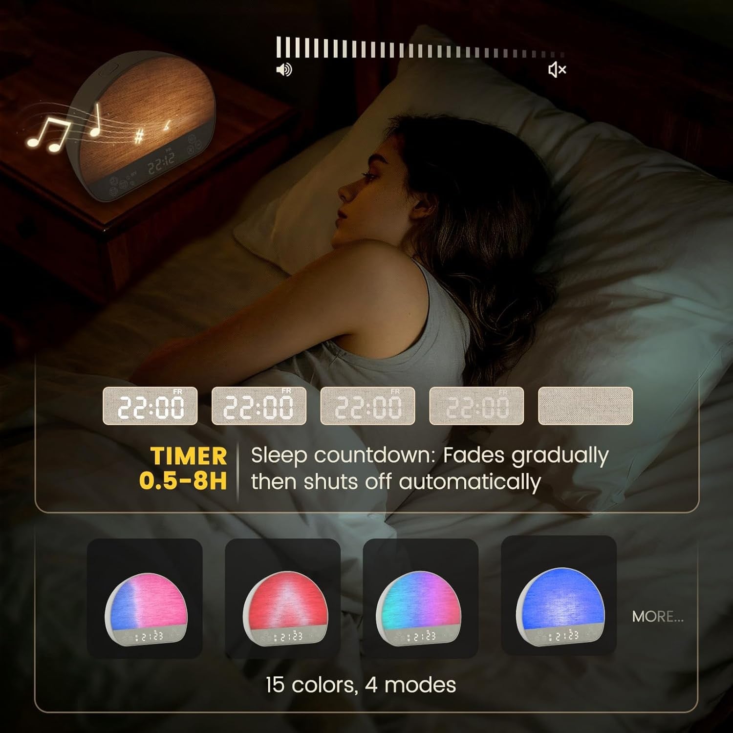 Sunrise Alarm Clock Wake Up Light Sound Machine Bluetooth Dual Alarm USB