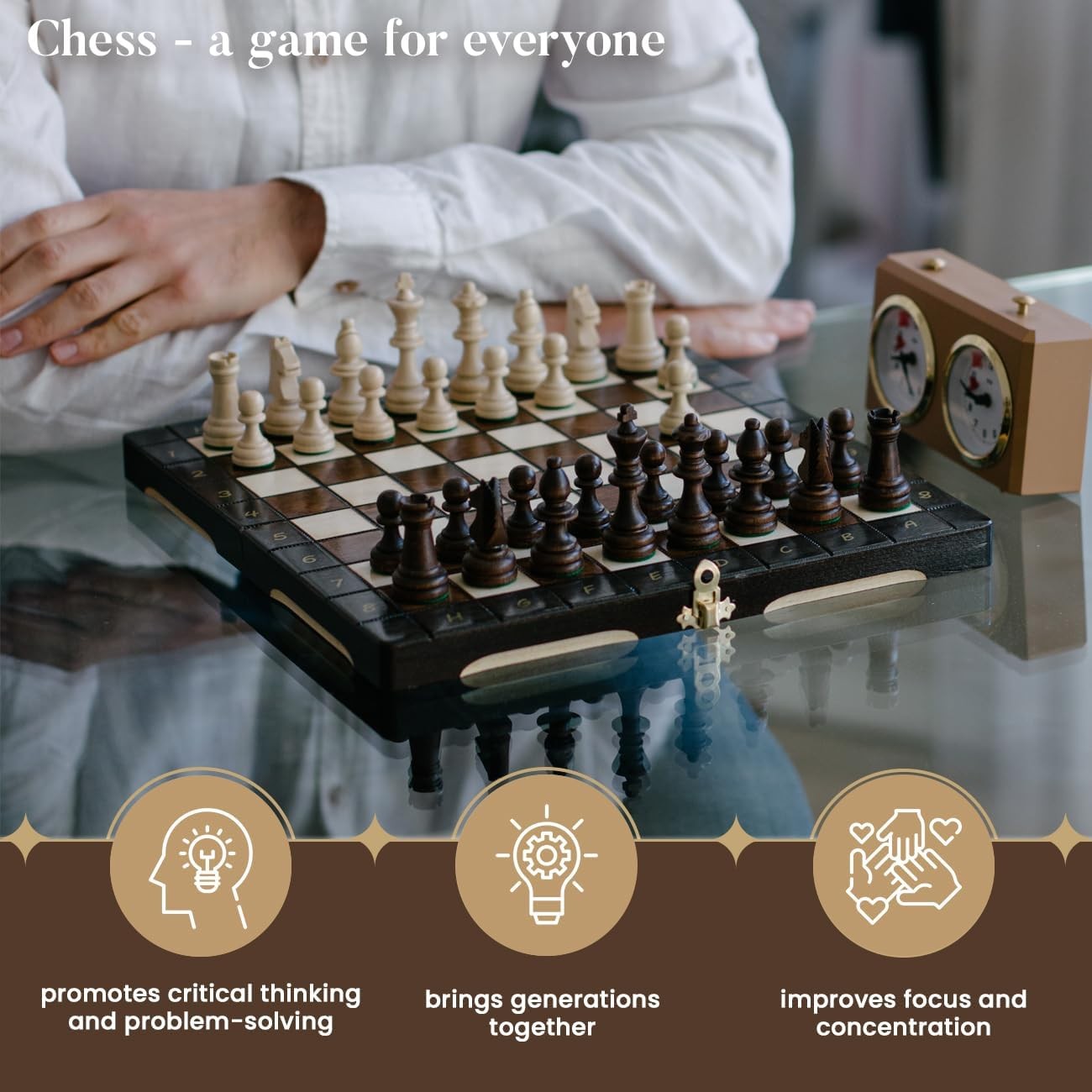 Portable Wooden Chess Set 29cm | Handcrafted Champion Board with Pieces | Travel