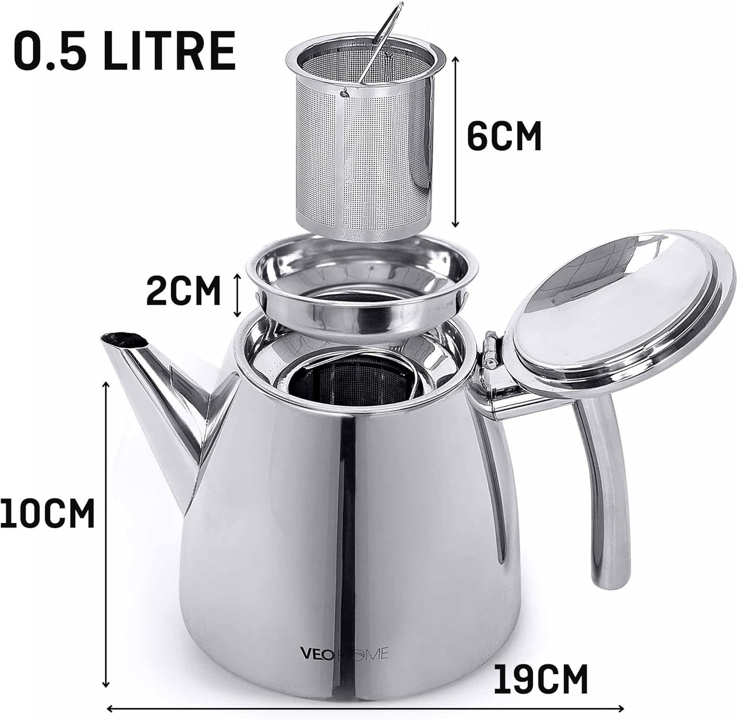 Stainless Steel Teapot 500ml Double Wall Insulated Tea Pot w/ Infuser