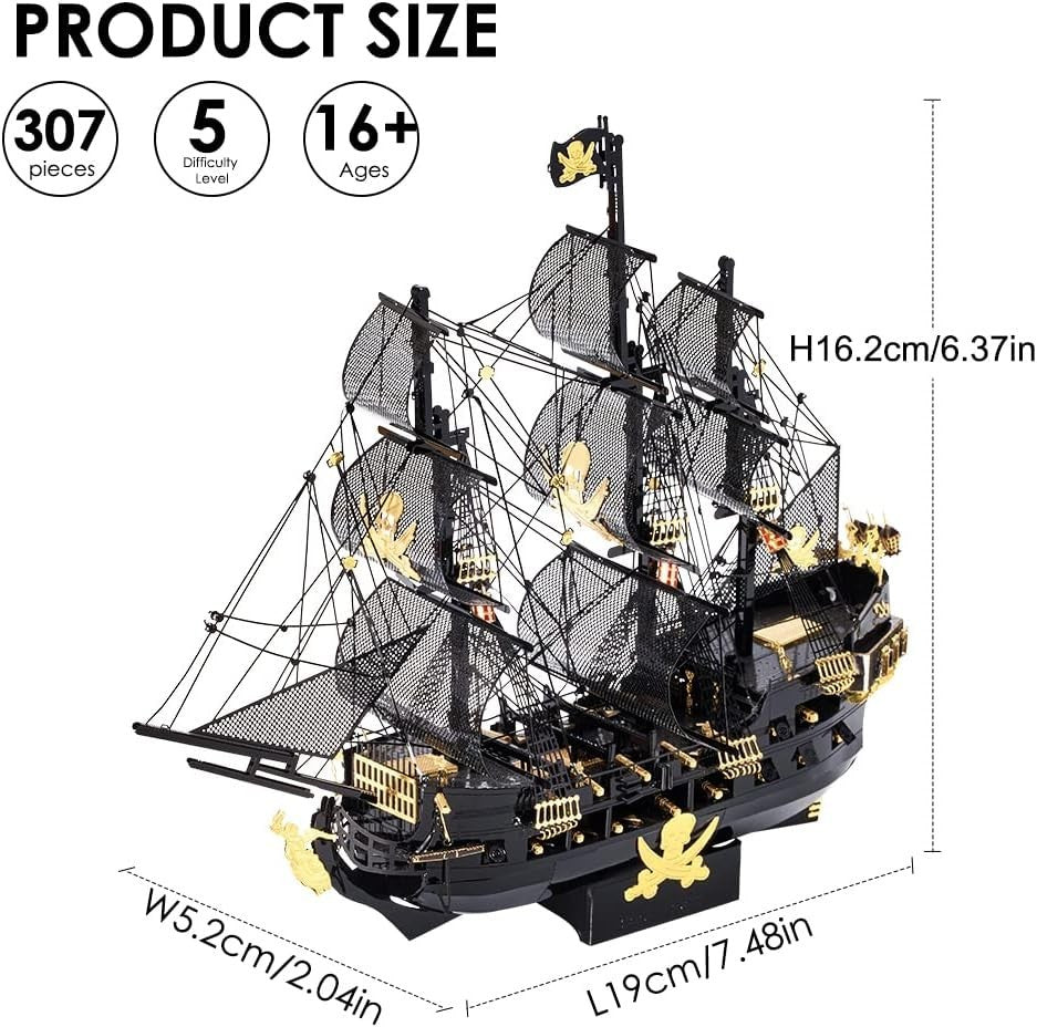 3D Metal Pirate Ship Puzzle Kit with Tools – Durable, Detailed, DIY Build