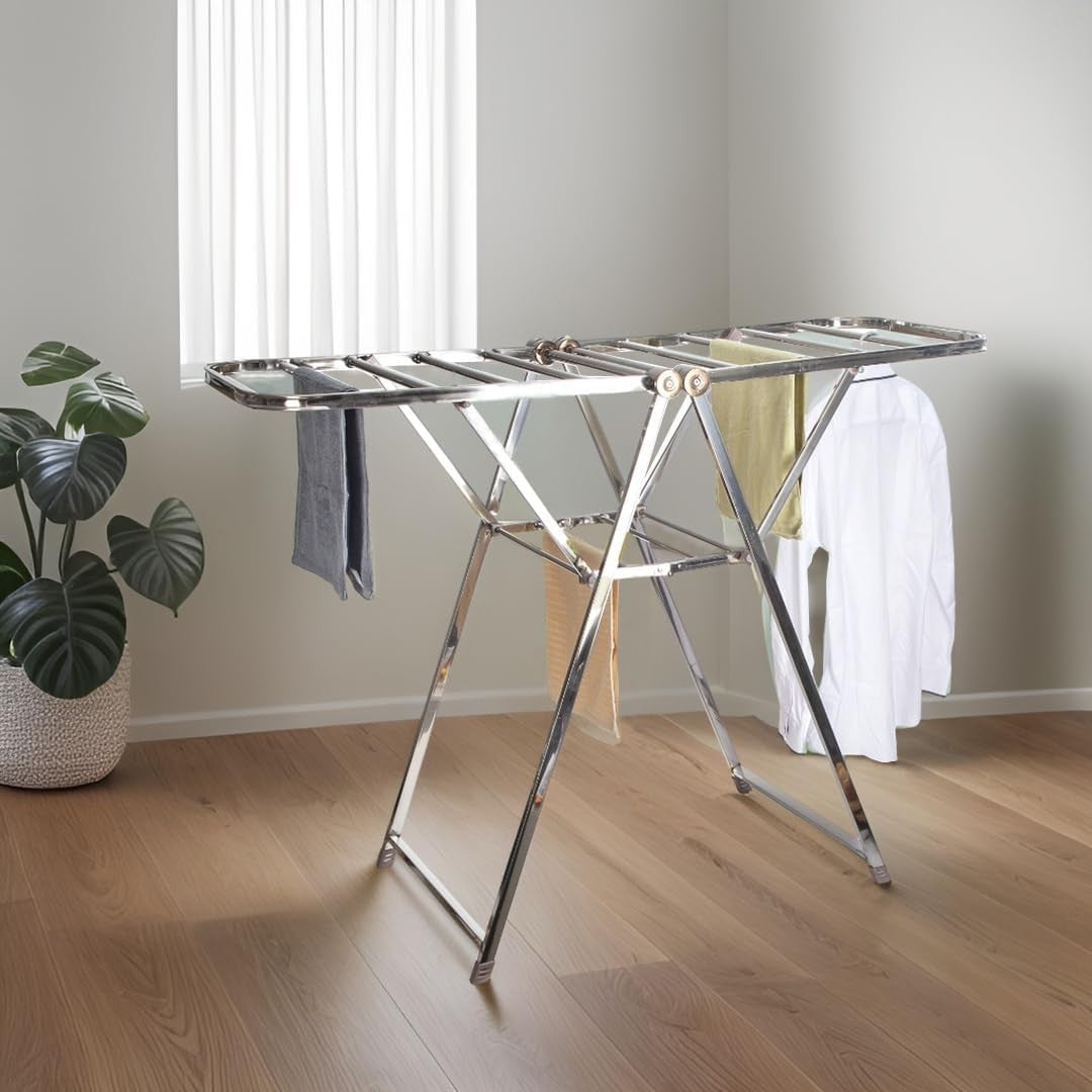 2 Level Folding Clothes Airer Winged Drying Rack Indoor Outdoor Steel