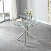 Modern Round Clear Glass Dining Table with Metal Legs 90cm