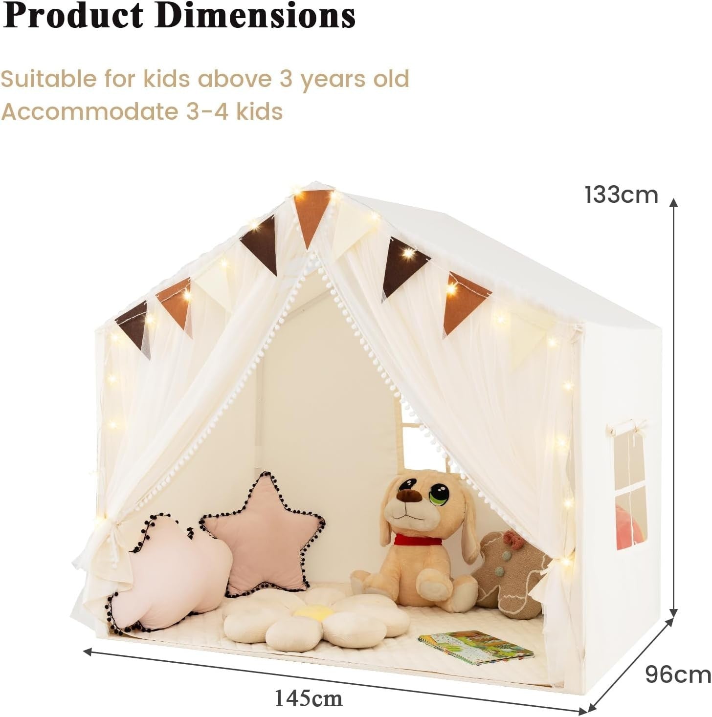 Large Kids Indoor Playhouse Tent w Star Lights Mat Windows Banner