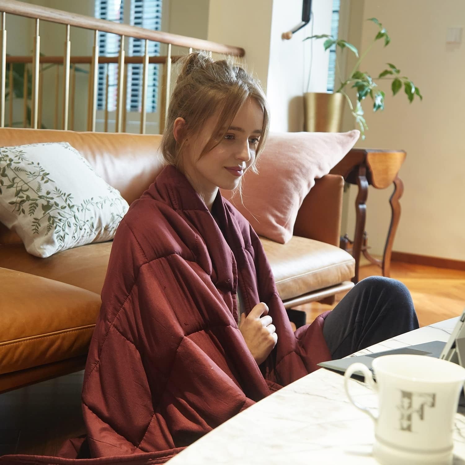 Burgundy Weighted Blanket 150x200cm 9kg for Stress & Anxiety Relief