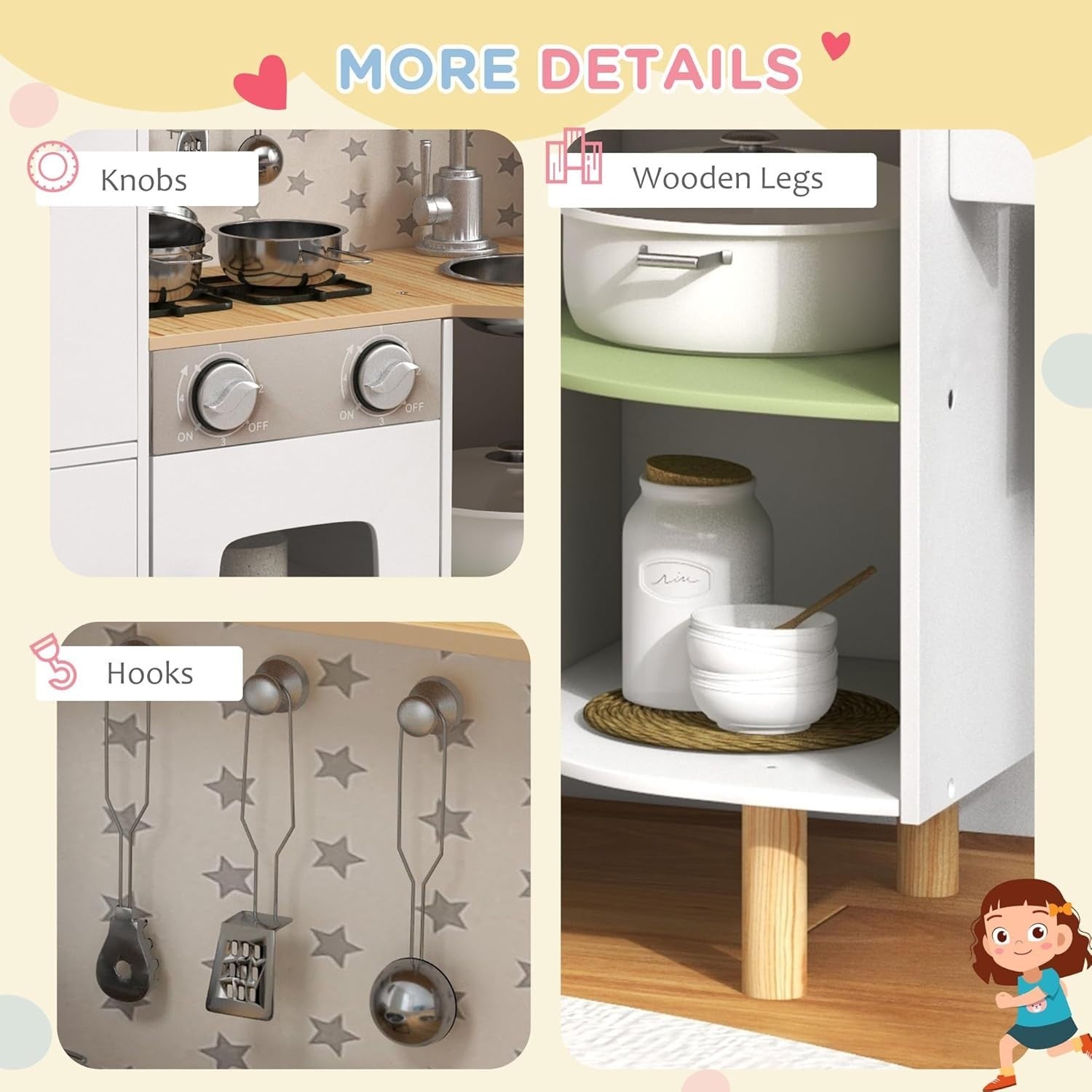Kids Wooden Play Kitchen w/ Ice Maker Phone Sink White Toy