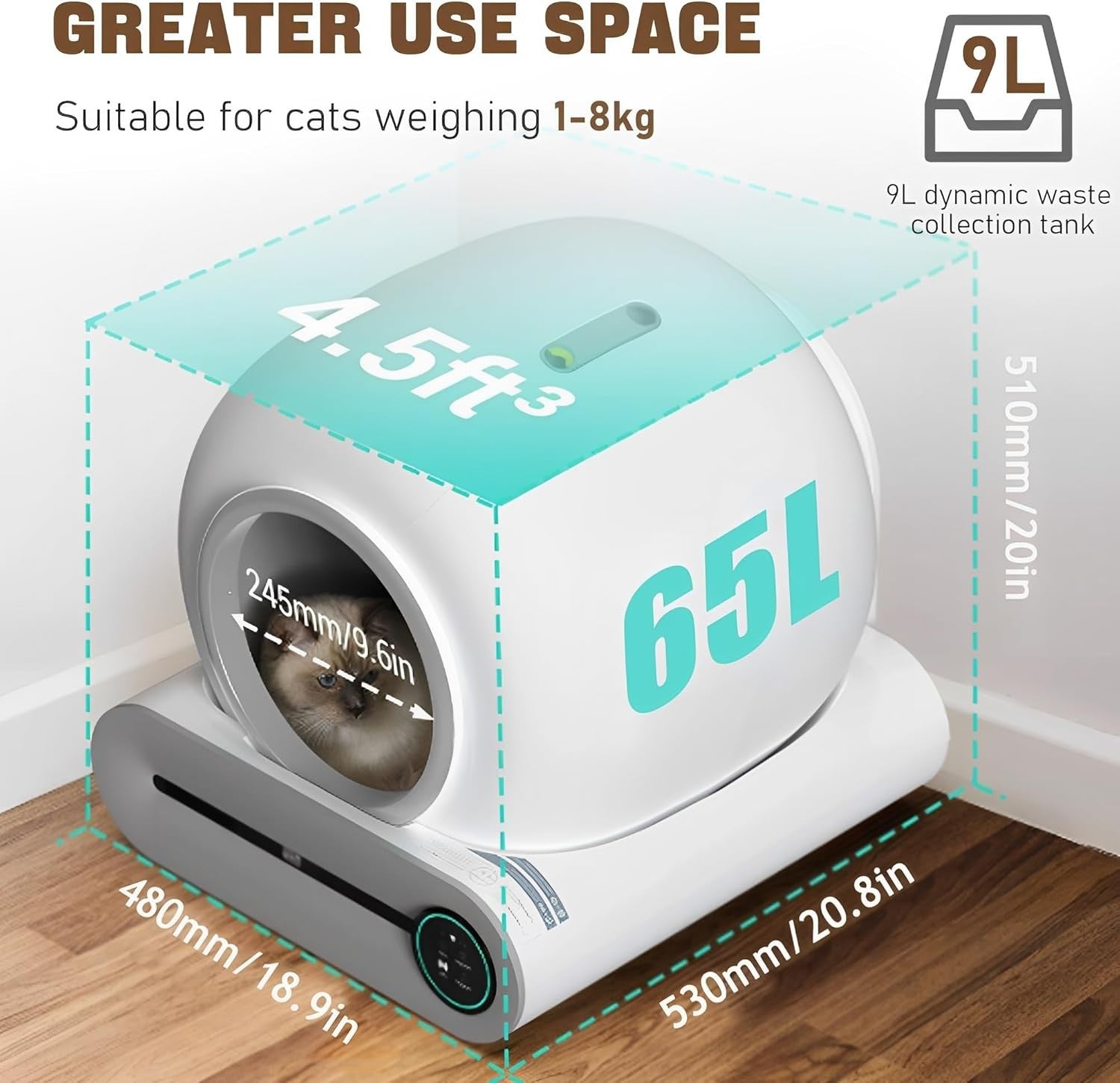 Self Cleaning Cat Litter Tray Automatic App Control Odour Free 65L