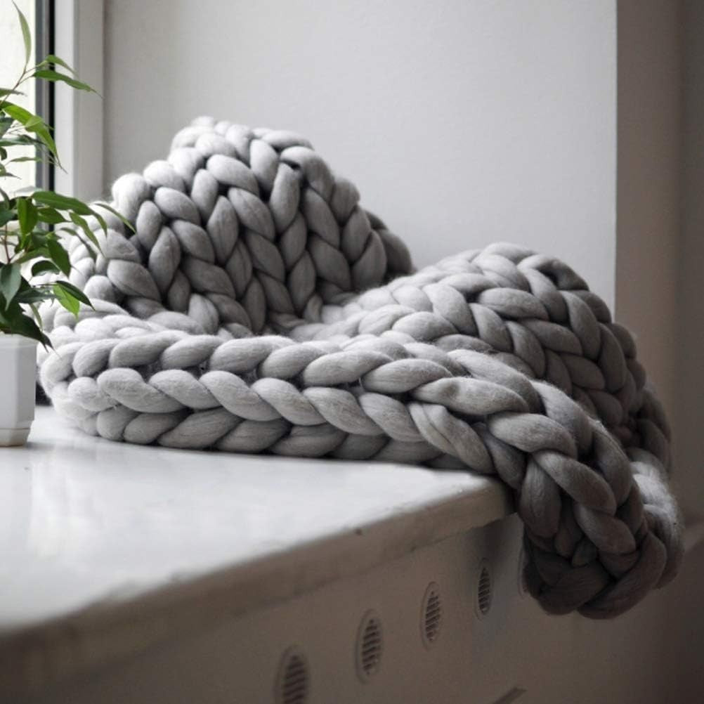 Hand Knit Weighted Blanket Grey Chunky Knit Cozy Throw Sleep Stress Relief