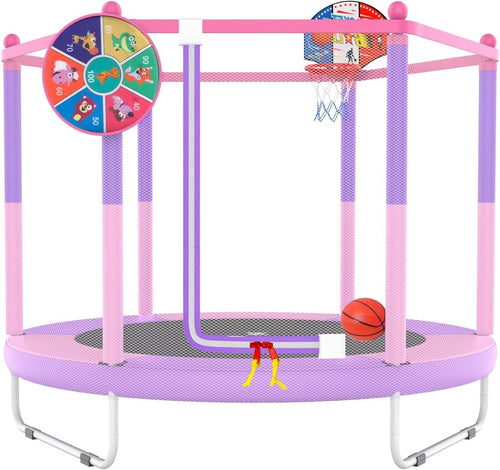 Kids Trampoline with Basketball Hoop Safety Net Indoor Outdoor 145cm